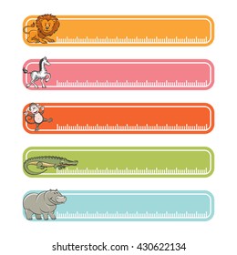 Baby banners vector with wild animals and rulers for web pages and forums