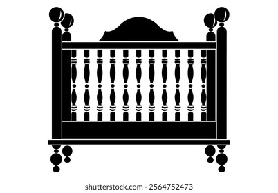 Baby Bassinet Clipart Black Silhouette, Baby Crib Vector isolated on a white background