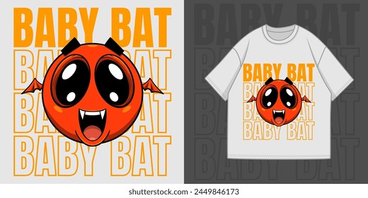 Baby Bat T-Shirt Printing Design Apparel With T-Shirt Mockup Design