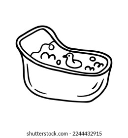Baby bath in hand drawn doodle style. Vector illustration for children. Coloring page for kids.