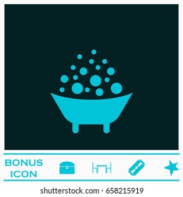 Baby bath icon flat. Blue pictogram on dark background. Vector illustration symbol and bonus icons