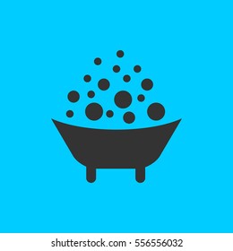 Baby bath icon flat. Simple vector black pictogram on blue background