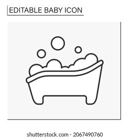 Baby bath line icon. Baby care. Aroma bath for child washing. Cosmetology. Gently cosmetics for newborns. Childhood concept. Isolated vector illustration. Editable stroke. Vector illustration