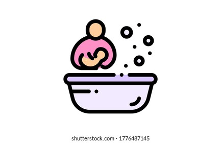 Baby bath line icon vector illustration.	
