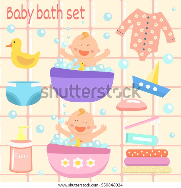 Baby Bath Set Flat Design Stock Vector Royalty Free 550846024