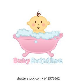 Baby Bath time Logo template, Baby bathing vector illustration