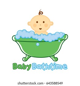 Baby Bath time Logo template, Baby bathing vector illustration