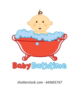 Baby Bath time Logo template, Baby bathing vector illustration