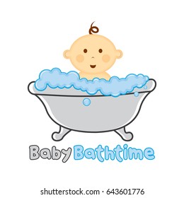 Baby Bath time Logo template, Baby bathing vector illustration
