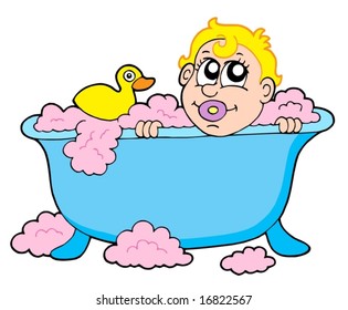 Baby in bath - vector illustration.