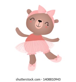 Baby bear ballet dancer. Cartoon, vector