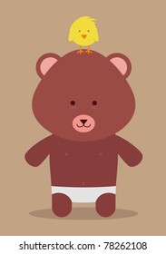 baby bear and chicken in top of the head