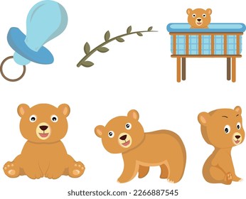 Baby Bear Clipart Set, Vector Bundle

