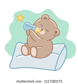 Baby bear drinking milk isolated