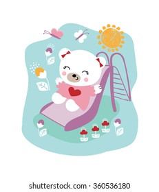 baby bear girl sliding at the playground/baby bear/sweet bear/cute bear/for baby's and kids' shirt design/