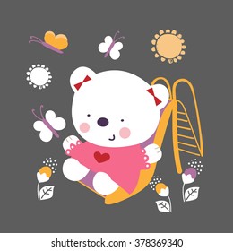 baby bear girl sliding at the playground/baby bear/sweet bear/cute bear/for baby's and kids' shirt design/