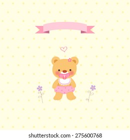 Baby bear girl.Greeting card