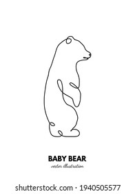 Baby bear outline. Continuous single line. Animal contour. Linear logo