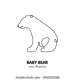 Baby bear outline. Continuous single line. Animal contour. Linear logo