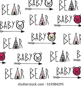 baby bear pattern on white background vector illustration