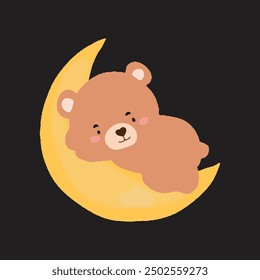 baby bear pilot watercolor, sleep baby beer in the moon