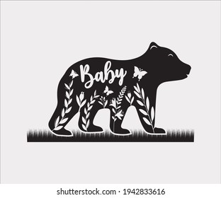 Baby Bear Printable Vector Illustration, Cute baby bear, Baby Bear clipart, Silhouette, Teddy Bear