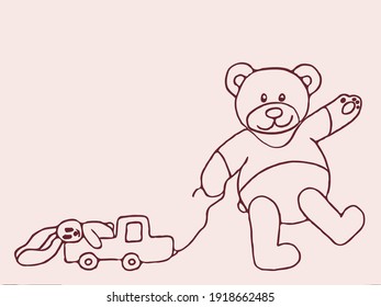 baby bear pulling a car on a rope