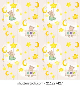 Baby Bear Seamless Pattern - for background, design, card, wallpaper, prints - in vector
