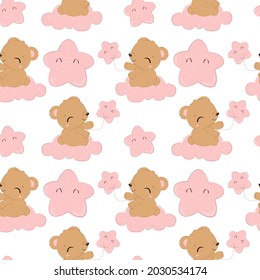 baby bear seamless pattern perfect for wallpaper, backgrounds, invitations, packaging design projects. 
Surface pattern design.