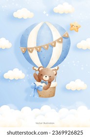 Baby bear, baby shower invitation card, Vector illustration