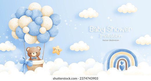 Baby bear, baby shower invitation card, Vector illustration