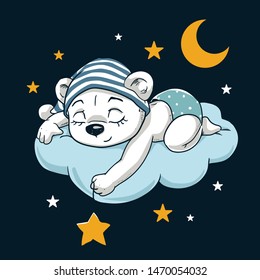 Baby Bear Sleep Illustration On Dark Vector