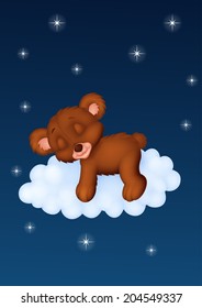 Baby bear sleeping on the cloud