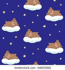 Baby Bear Sleeping On The Cloud With Starry Night Background