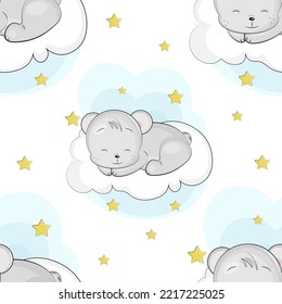 baby bear sleeping on clouds