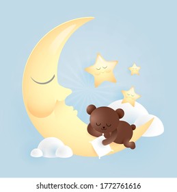 baby bear sleeping on moon vector/illustration