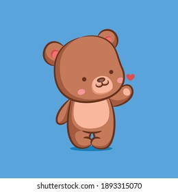 The baby bear is standing and looking at the right side of illustration