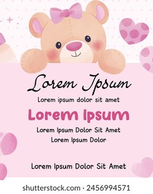 baby bear template card invitation pink cute love heart baby shower