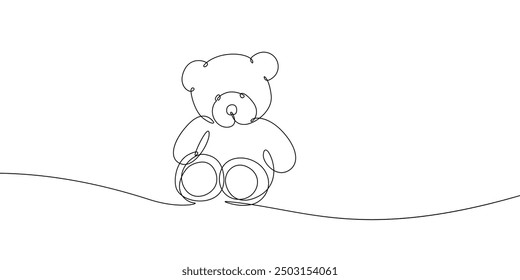 Baby Bear Toy Continuous Single Line Drawing. Bear Teddy Simple Minimalist Illustration. Kids Toy Minimal Vector Sketch Drawing. Gift for Children Abstract Single Line