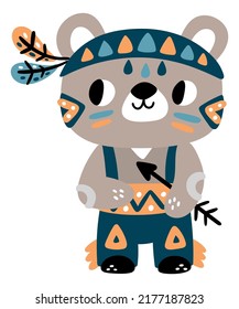 Baby bear in traditional native american costume. Tribal spirit animal