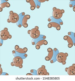 Baby bears patern. Flat style baby bear patern vector patern for web design isolated on blue background