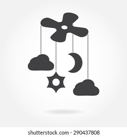 Baby bed carousel or crib mobile toy icon. Vector illustration.