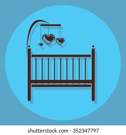 baby bed circle icon with shadow