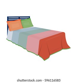 Baby bed with colorful blanket.Bed for sleeping .Bed single icon in cartoon style vector symbol stock illustration.