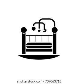 baby bed - crib icon, vector illustration, black sign on isolated background