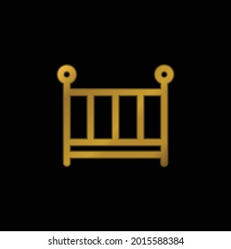 Baby Bed gold plated metalic icon or logo vector