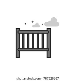 Baby bed icon in flat outlined grayscale style. Vector illustration.