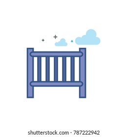 Baby bed icon in outlined flat color style. Vector illustration.