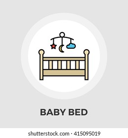 Baby bed icon vector. Flat icon isolated on the white background. Editable EPS file. Vector illustration.