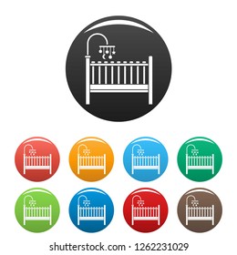 Baby bed icons set 9 color vector isolated on white for any design